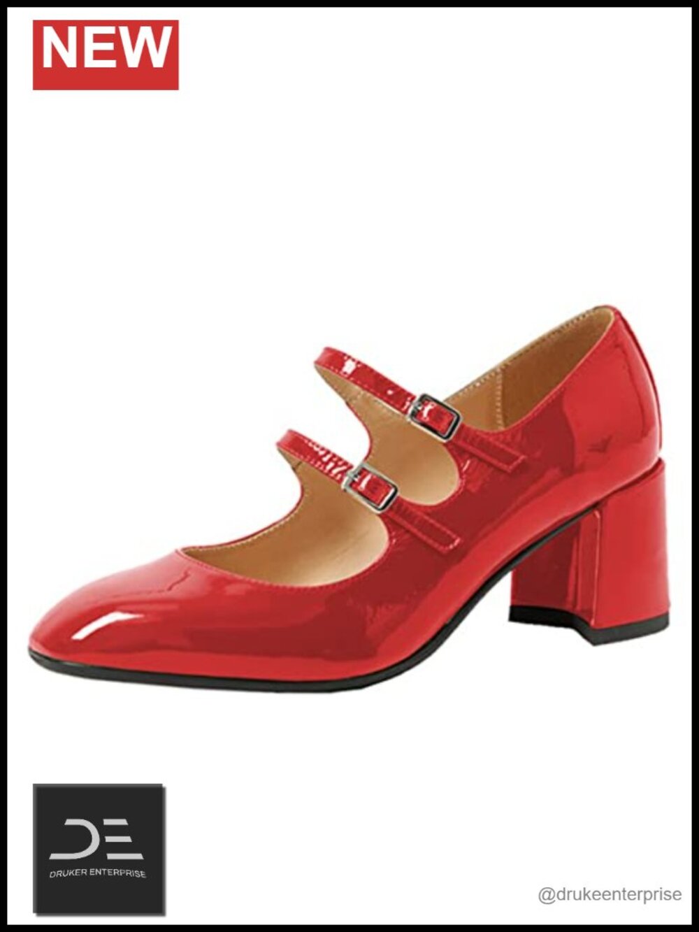 Vintage Low Chunky Heel Mary Jane Pumps with Double Buckle Straps